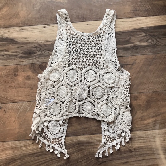 PAPAYA crochet knit boho  country cream vest - Picture 5 of 6